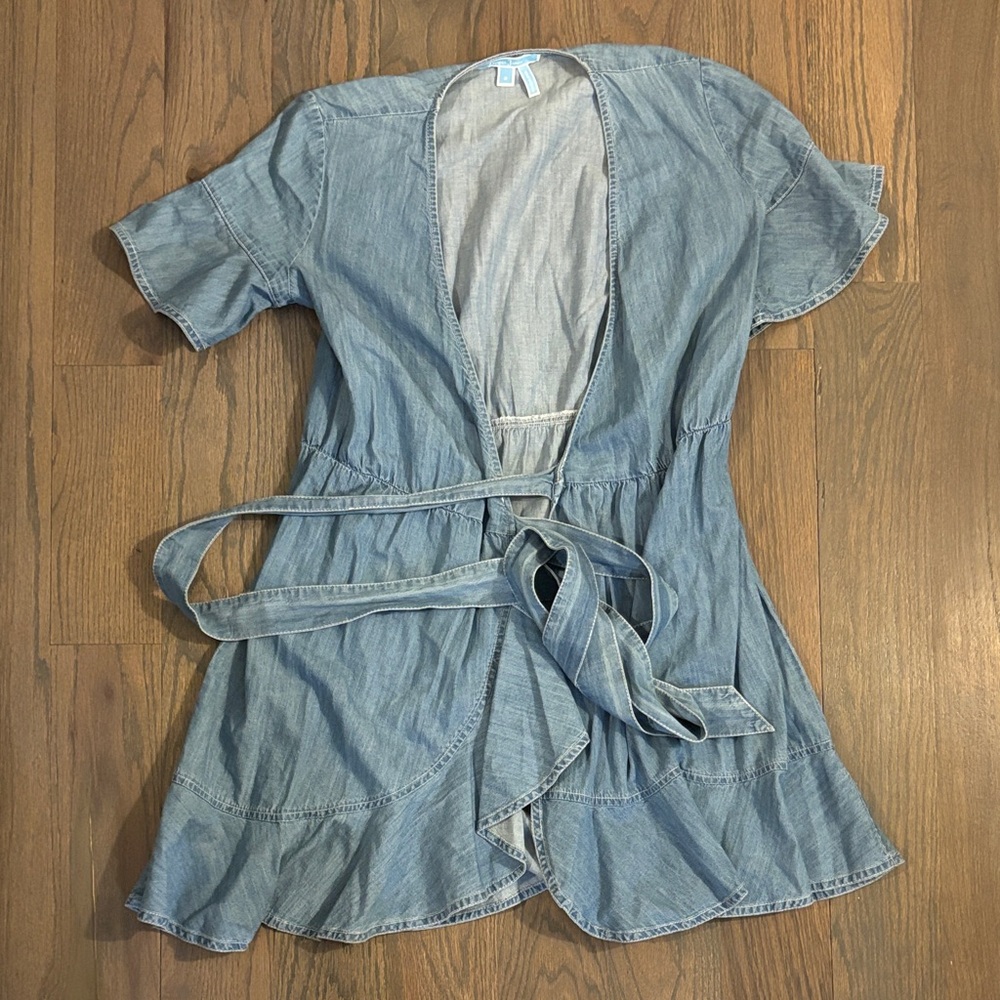 Draper James Champray Ruffled Flutter Sleeve Mini Wrap Dress with Belt, Size 2